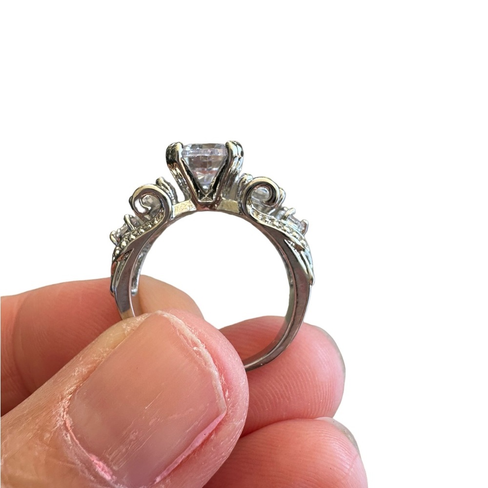 Silver Multiple Diamond Solitaire Ring - image 5